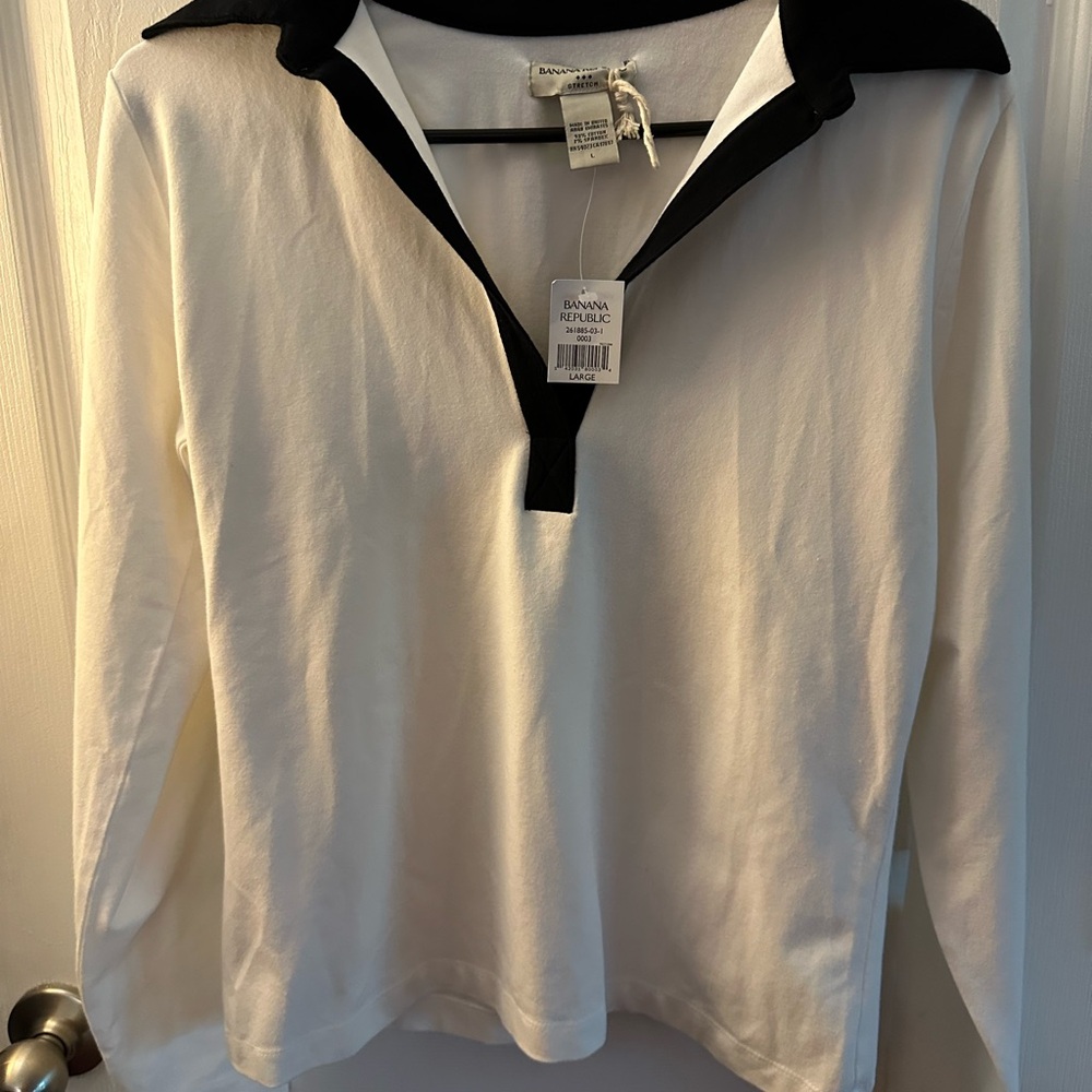 Banana Republic Women's White and Black Top